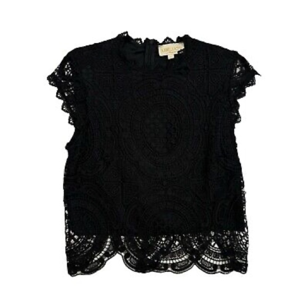 Elegant Black Lace Cap Sleeve Top Sz L